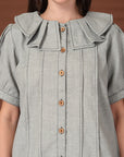 Grey Solid Round Neck Top With Trousers Co-Ords Set