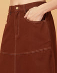 Brown Solid Shirt collar Top With Skirt Co-Ords Set