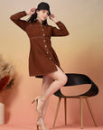 Solid Brown Shirt Collar Dress