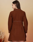 Solid Brown Shirt Collar Dress