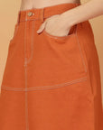 Orange Solid Shirt collar Top With Skirt Co-Ords Set