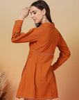 Solid Orange Shirt Collar Dress