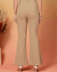 Beige Solid Regular Fit Trousers