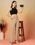 Beige Solid Regular Fit Trousers