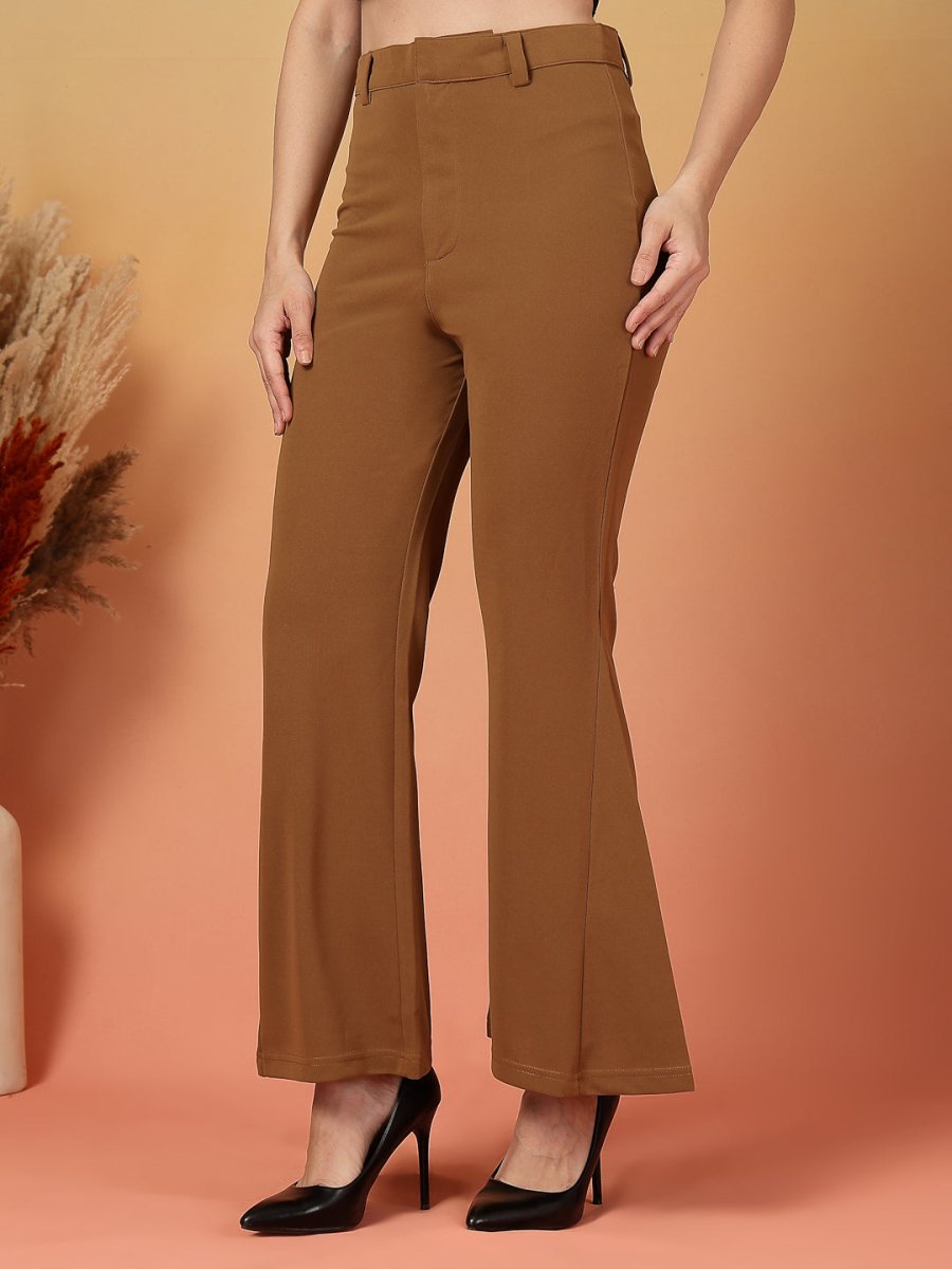 Brown Solid Regular Fit Trouser