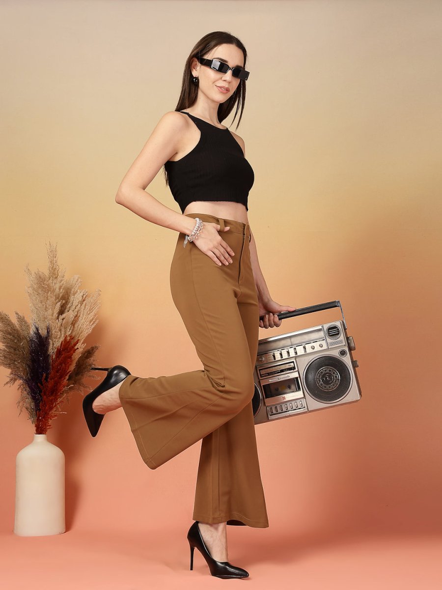 Brown Solid Regular Fit Trouser