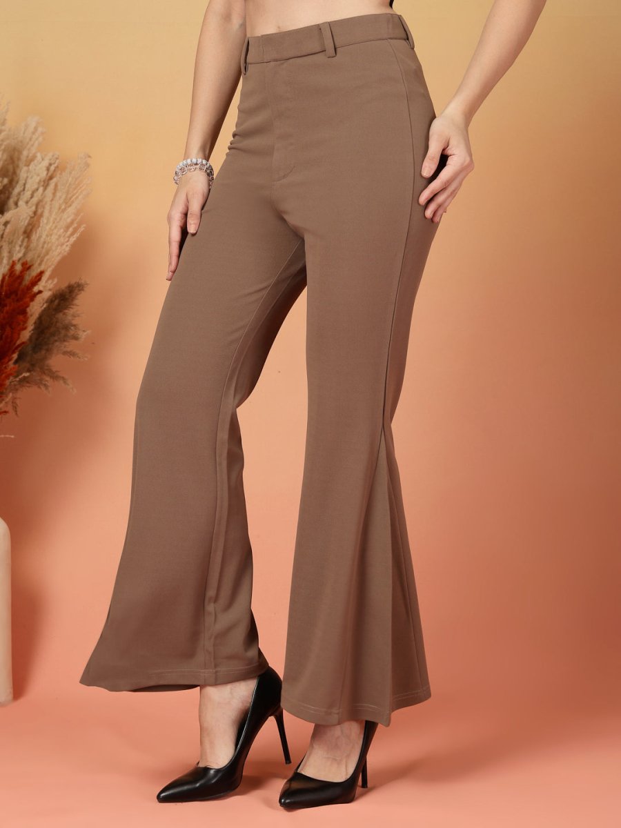 Brown Solid Regular Fit Trousers