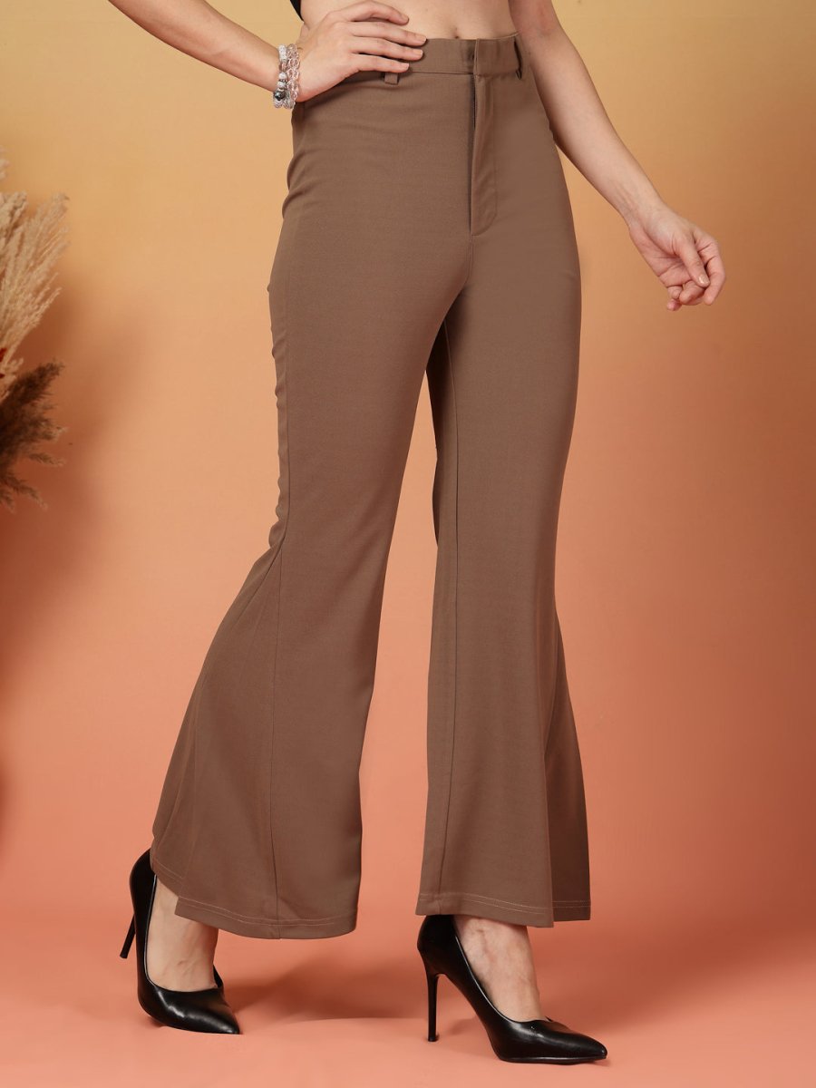 Brown Solid Regular Fit Trousers