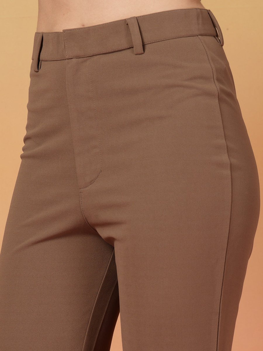 Brown Solid Regular Fit Trousers