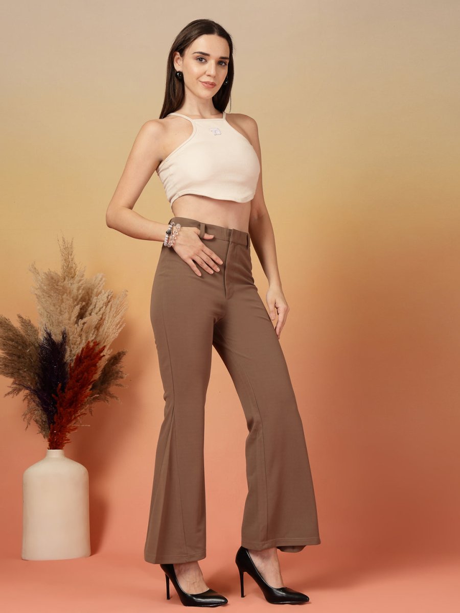 Brown Solid Regular Fit Trousers