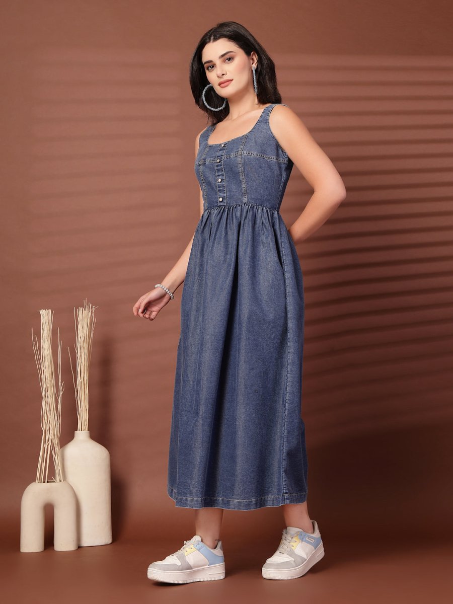 Blue solid maxi dress