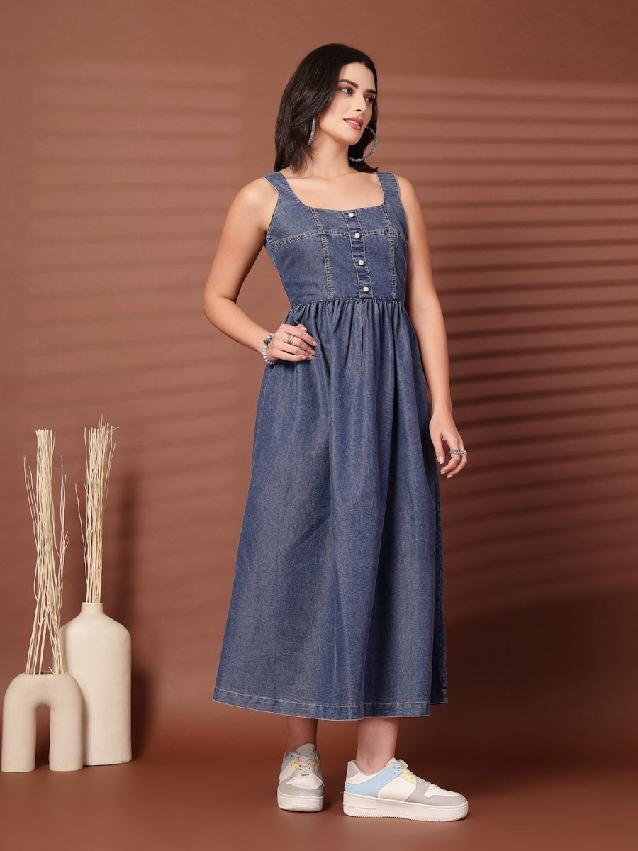 Blue solid maxi dress