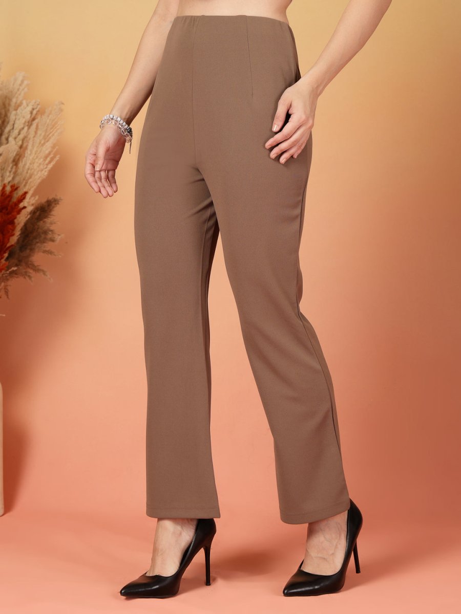 Brown Solid Regular Fit Flat-front Trouser