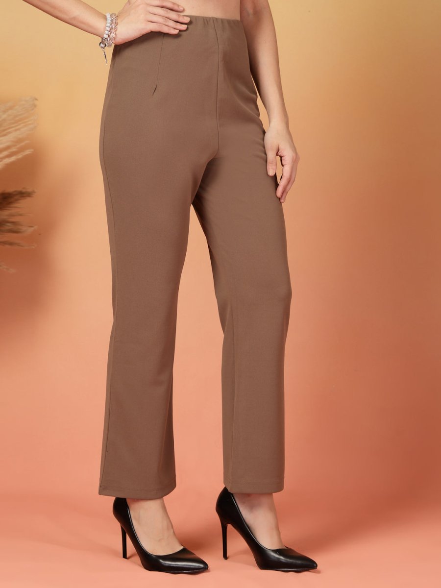 Brown Solid Regular Fit Flat-front Trouser