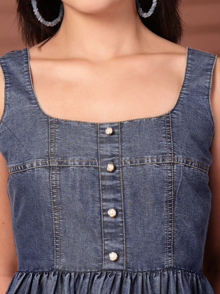 Blue solid maxi dress