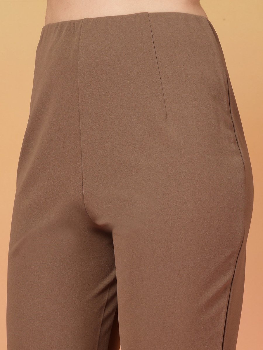 Brown Solid Regular Fit Flat-front Trouser