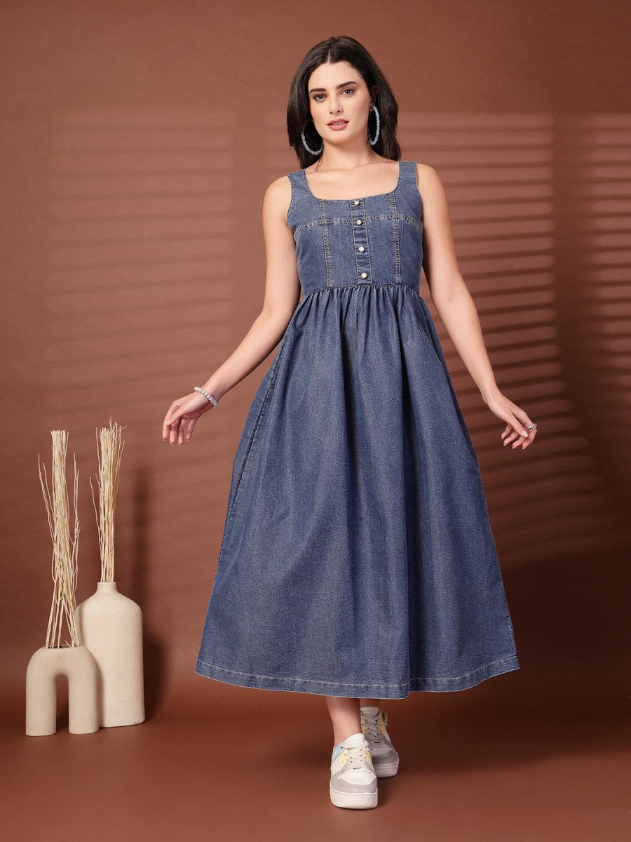 Blue solid maxi dress