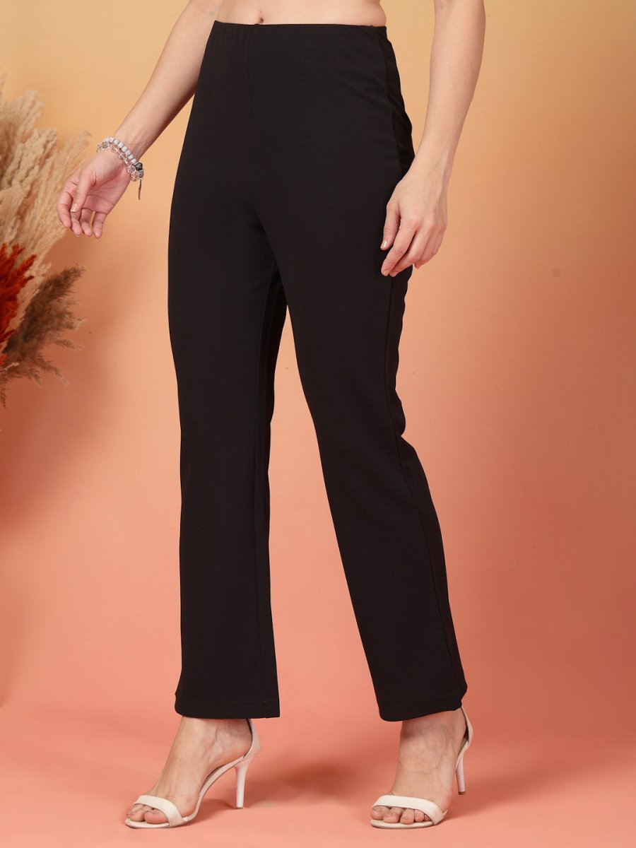 Black Solid Regular Fit Flat-front Trouser