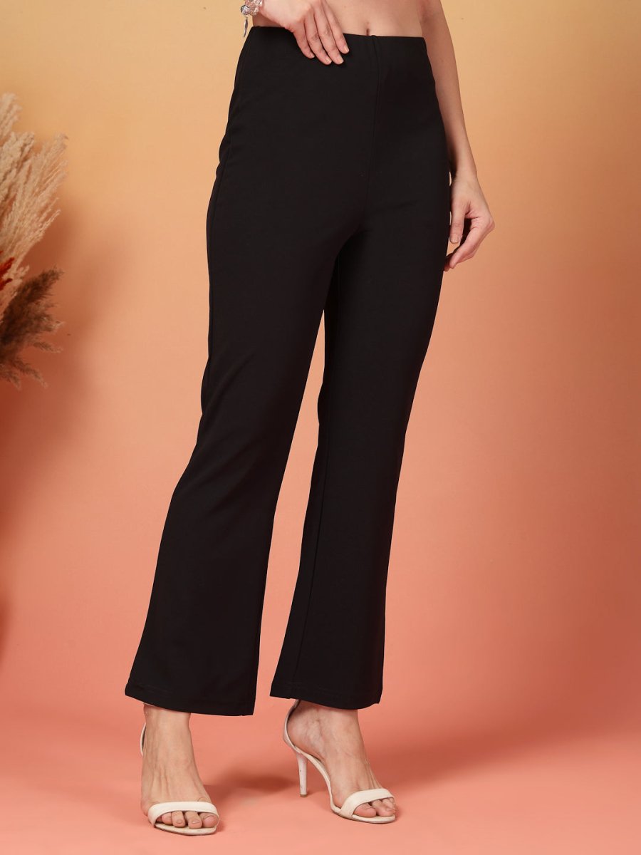 Black Solid Regular Fit Flat-front Trouser