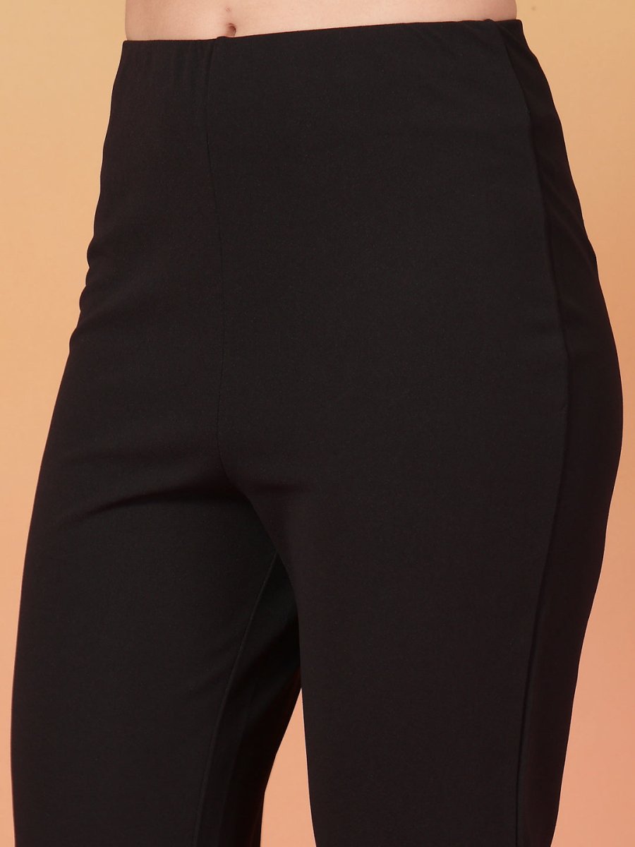 Black Solid Regular Fit Flat-front Trouser