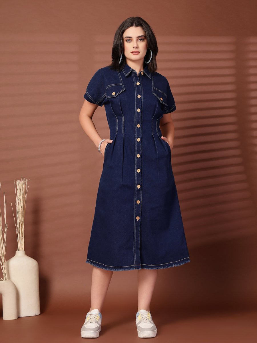 Shirt Collar Midi Dress
