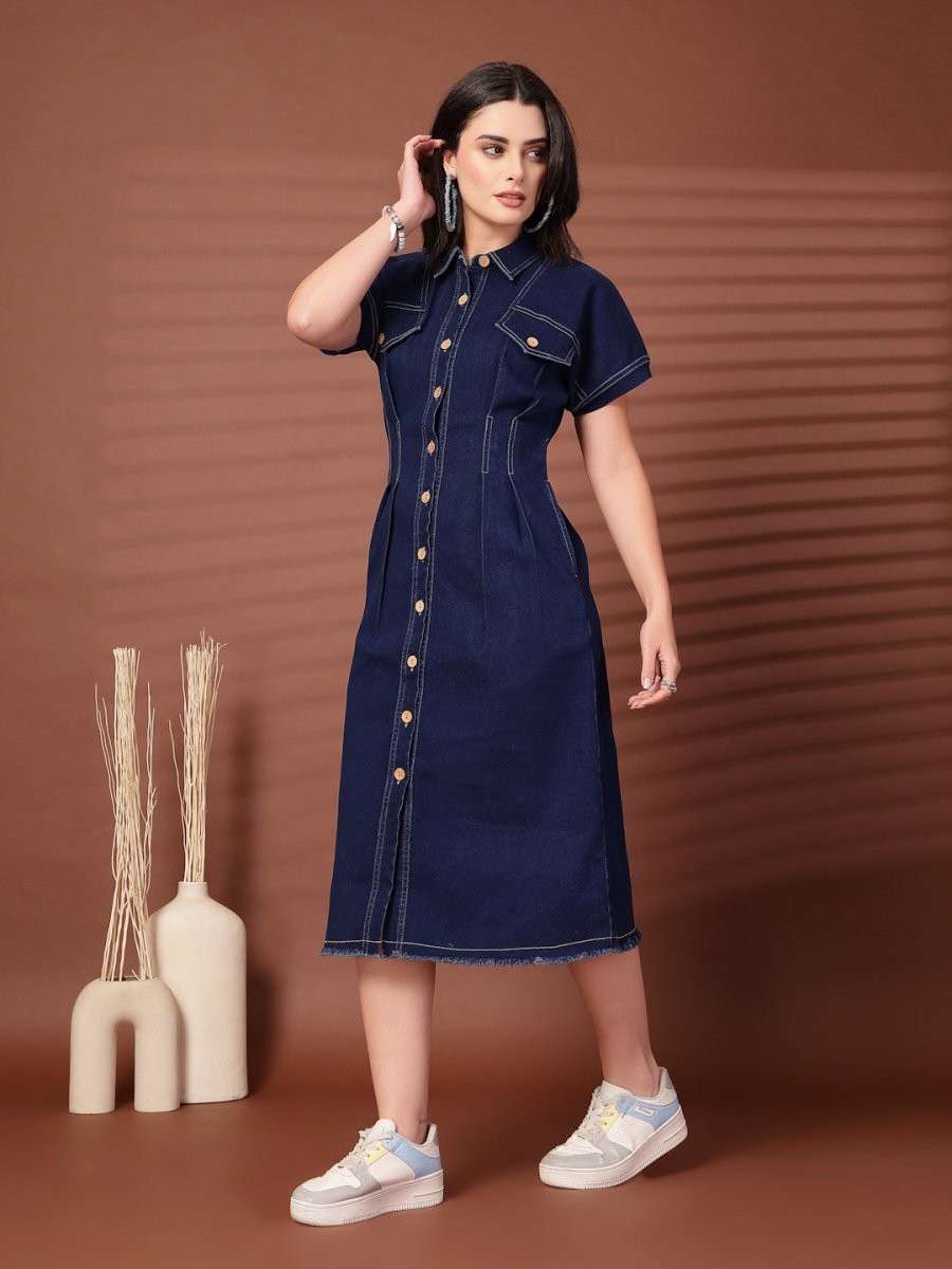 Shirt Collar Midi Dress
