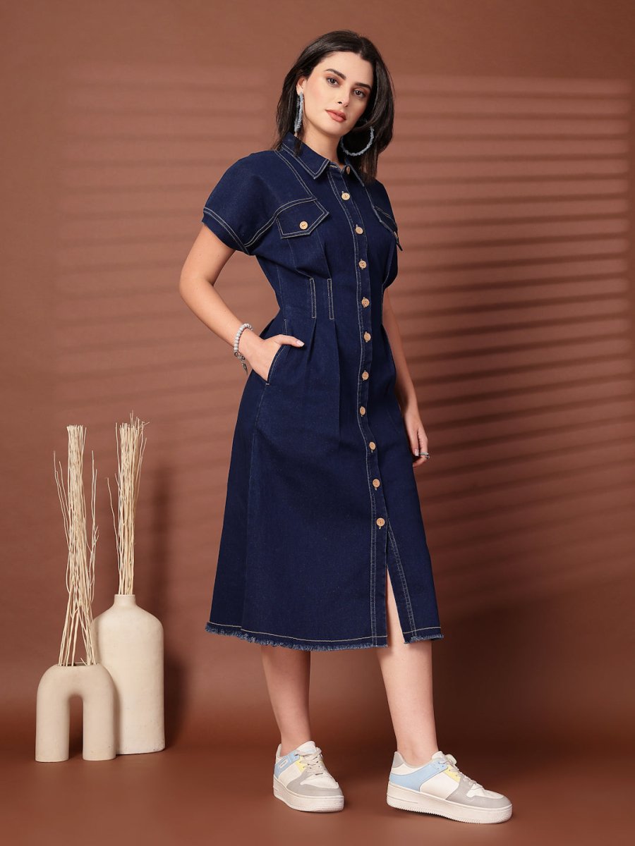 Shirt Collar Midi Dress