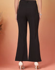 Black Solid Regular Fit front Flate Trouser