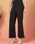 Black Solid Regular Fit front Flate Trouser