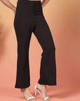 Black Solid Regular Fit front Flate Trouser