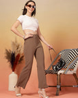 Brown Solid Regular Fit front Flate Trouser