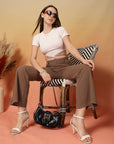 Brown Solid Regular Fit front Flate Trouser