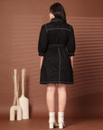 Black Solid Shirt Collared mini dress