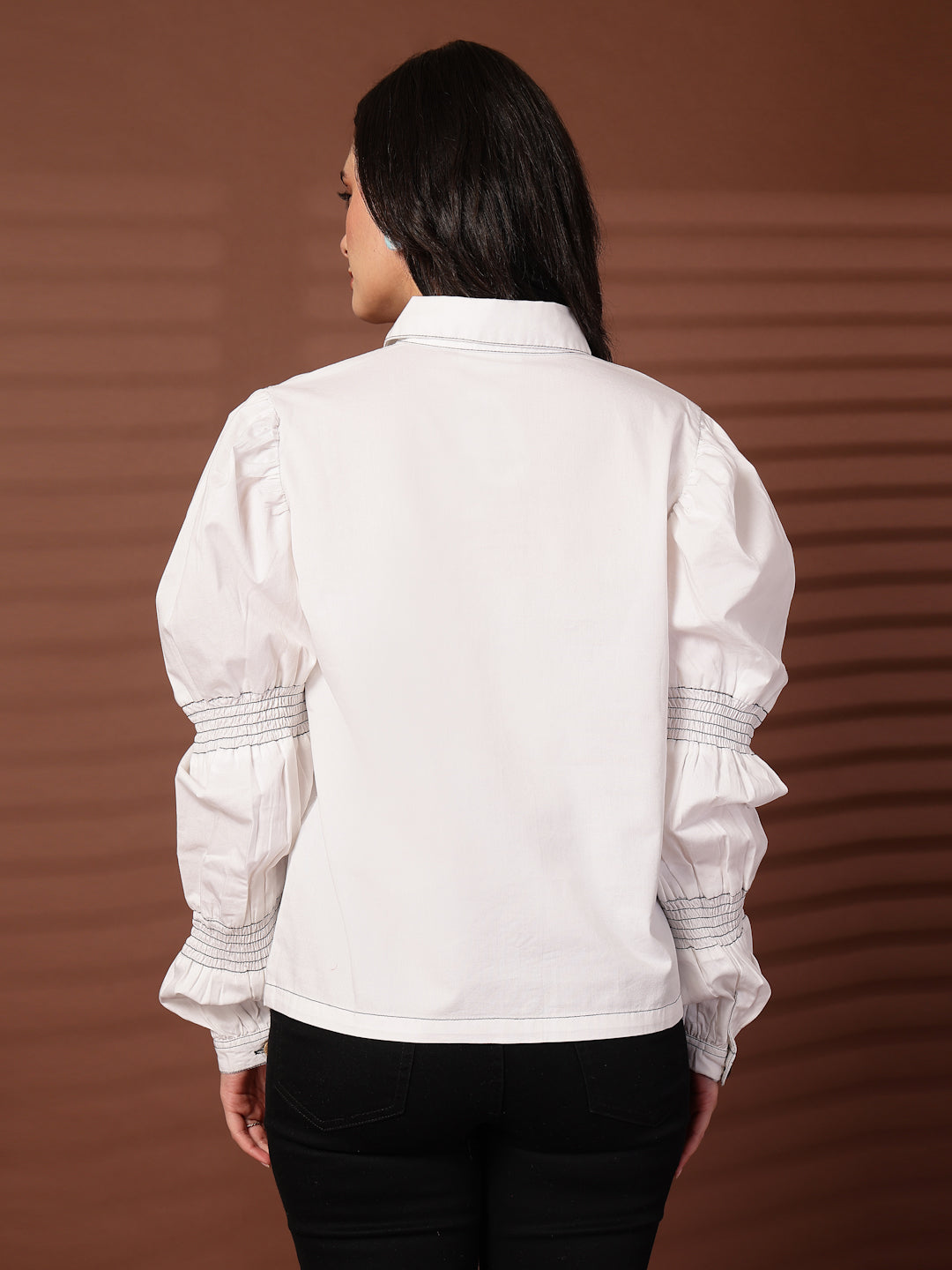 White solid Cotton Casual Buttoned Top