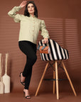 Green solid Casual Buttoned Top