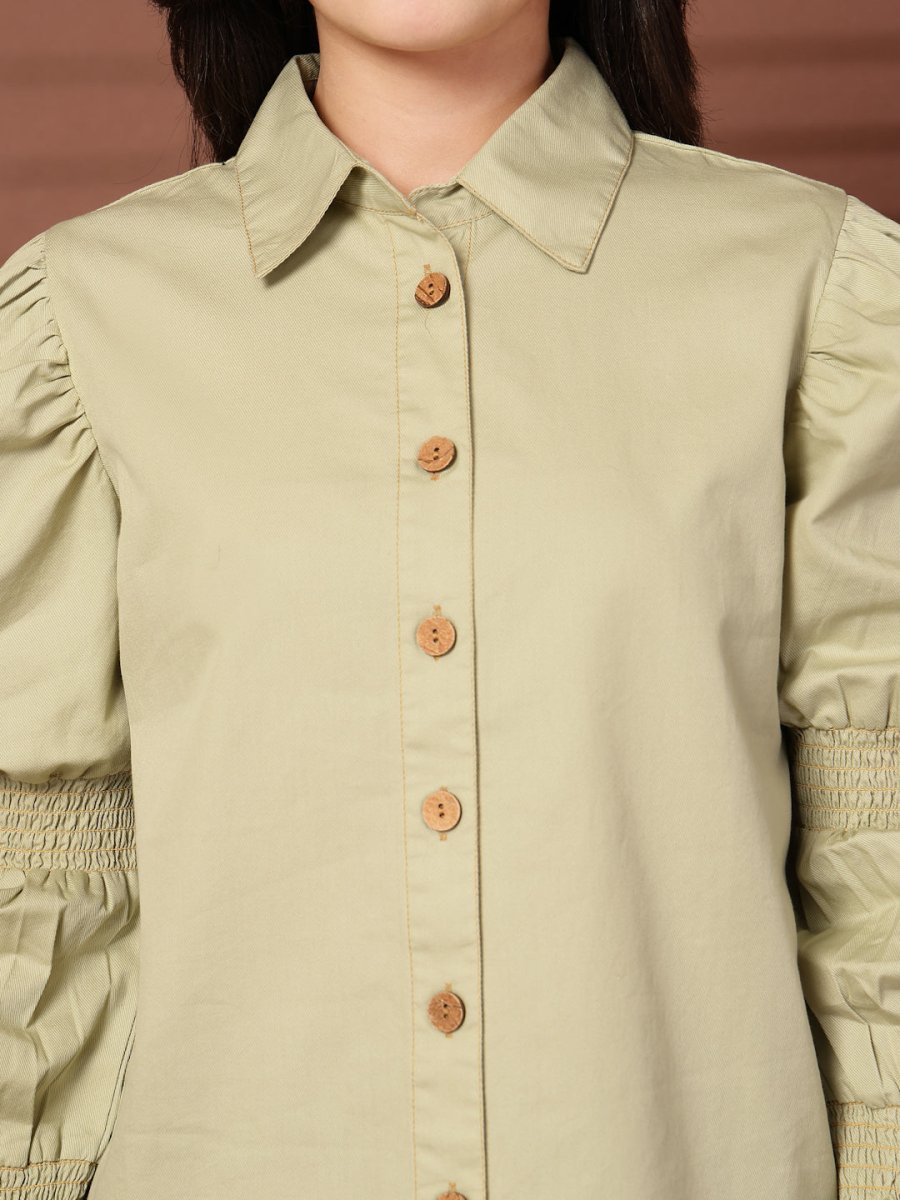 Green solid Casual Buttoned Top