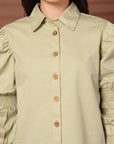 Green solid Casual Buttoned Top