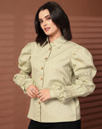 Green solid Casual Buttoned Top