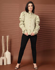 Green solid Casual Buttoned Top