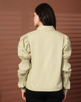Green solid Casual Buttoned Top