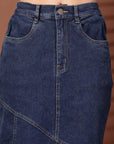 Solid Blue Denim Mermaid Flared Maxi Skirts