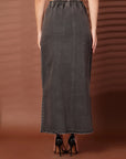 Black Denim A-Line Midi Skirts