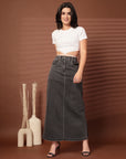 Black Denim A-Line Midi Skirts