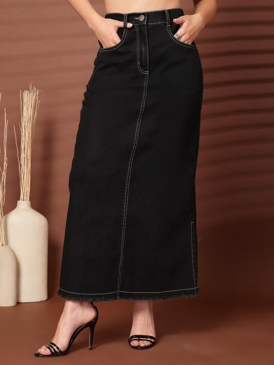 Black Denim Midi Skirts