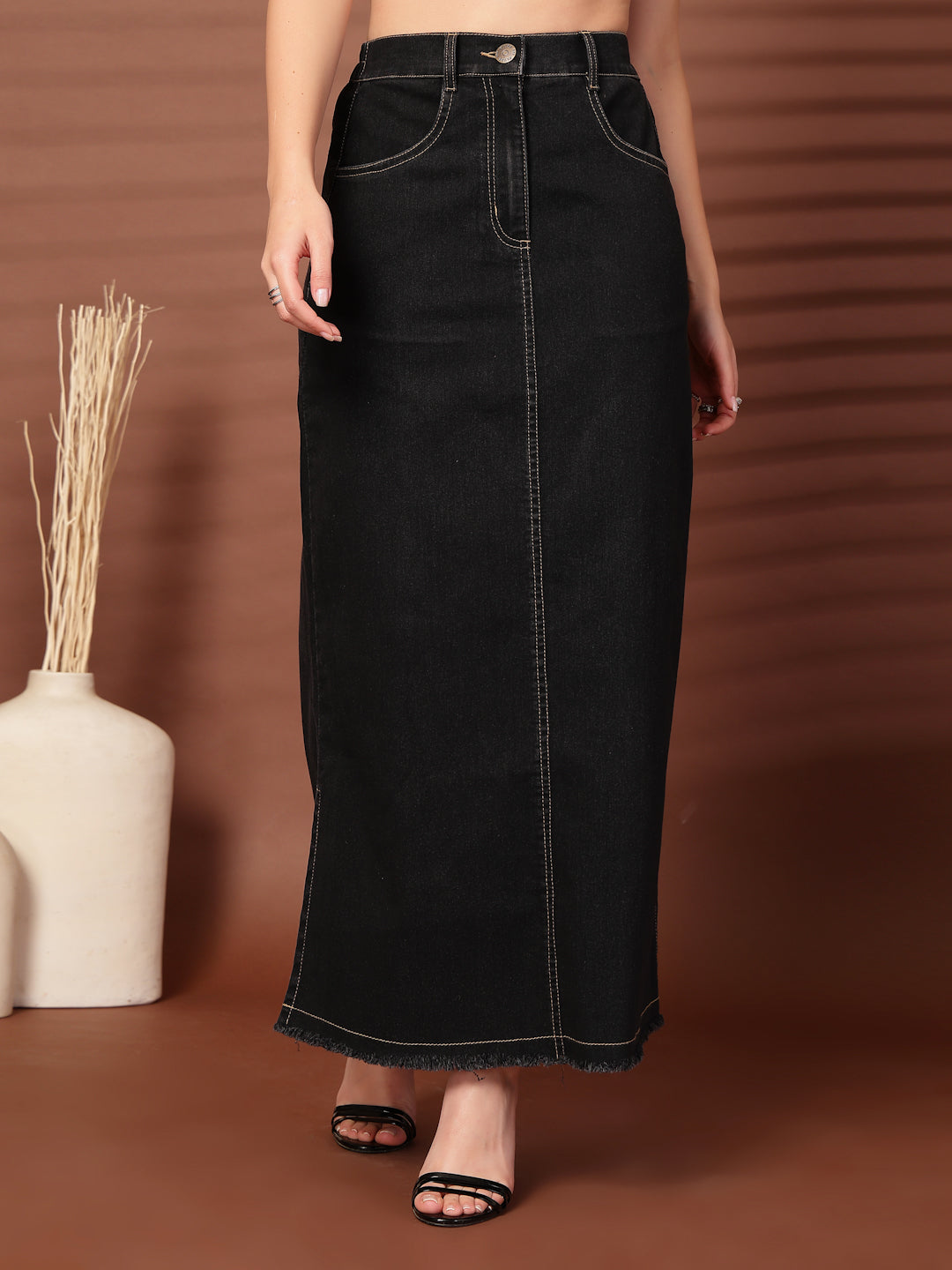 Black Denim Midi Skirts