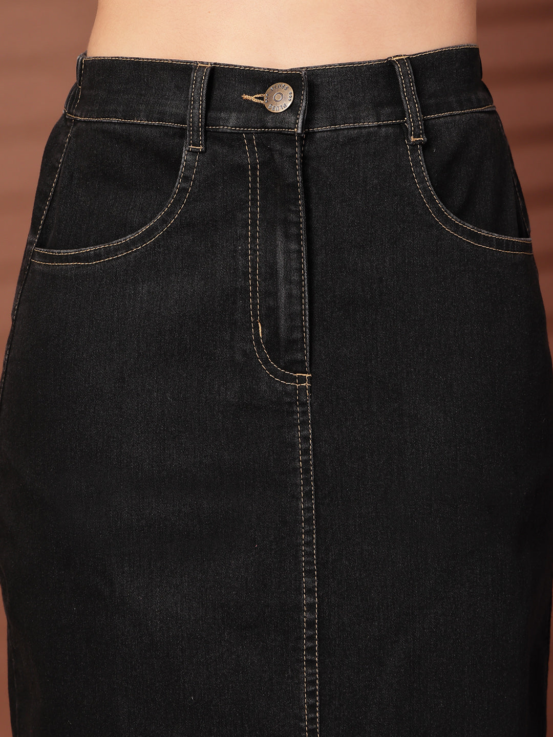 Black Denim Midi Skirts