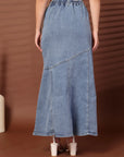 Solid Light Blue Mermaid Flared Maxi Skirts