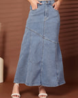 Solid Light Blue Mermaid Flared Maxi Skirts