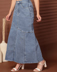 Solid Light Blue Mermaid Flared Maxi Skirts