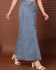 Solid Light Blue Mermaid Flared Maxi Skirts